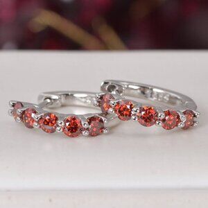Certified Red All Moissanite Huggies Hoop Earrings 925 Sterling